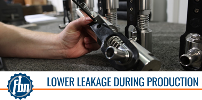 Lower leakage during production A header image of a man's hands holding a filling valve with the title "Lower Leakage During Production"