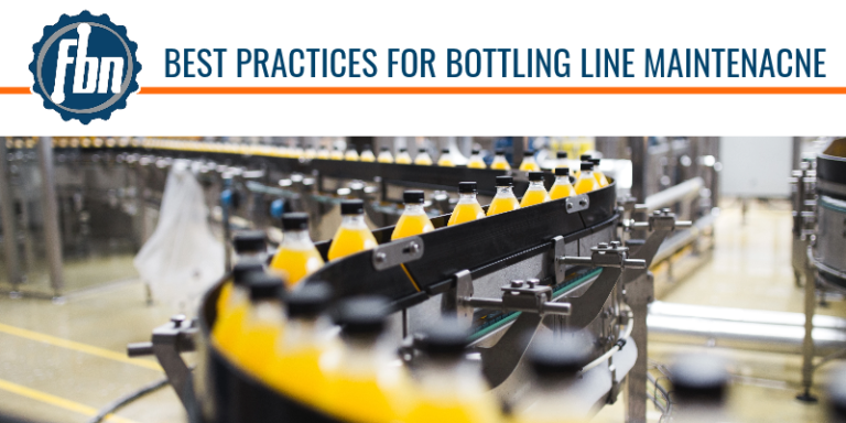 Best Practices for Bottling Line Maintenance Bottles in a production line being shown as the header image for a blog titled Best Practices for Bottling Line Maintenance